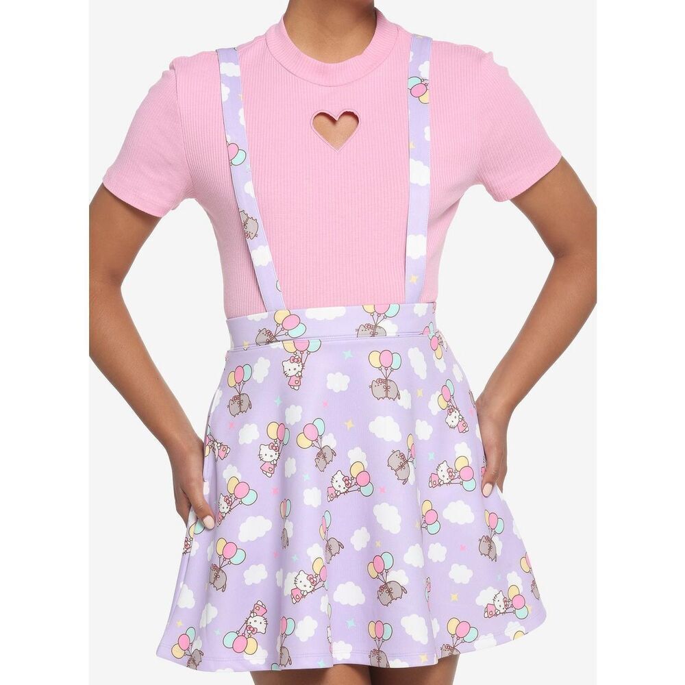 Hello Kitty X Pusheen Lavender Balloon Suspender Skirt SMALL